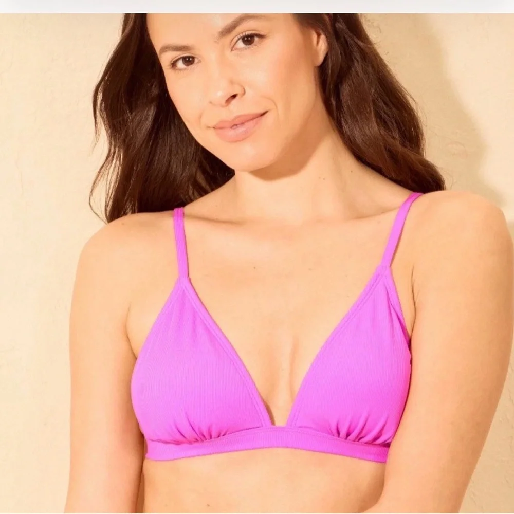 BUNDLE $3/$15  Shade & Shore Ribbed Triangle Bikini Top in Bright Pink